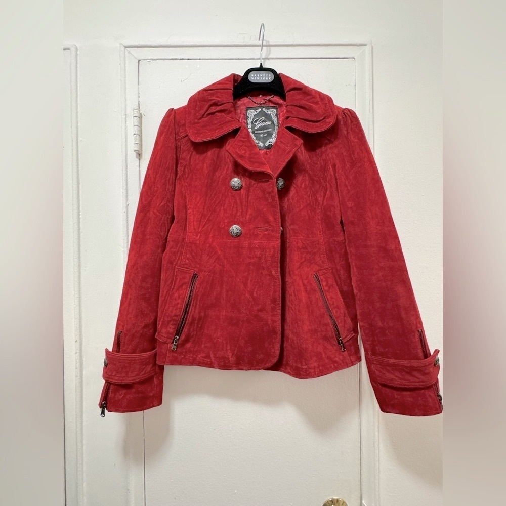 2000s Guess red suede leather jacket size medium rare Y2K
